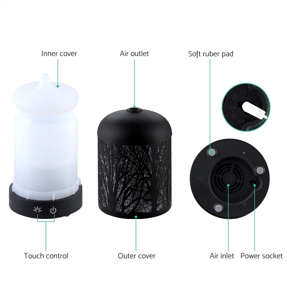 DS NA Aroma Aromatherapy LED Night Light Iron Air  Black Forrest Pattern 160ml