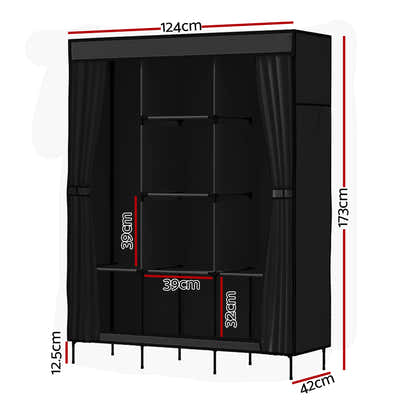 DS NA Artiss Clothes Wardrobe Storage Large Portable Organiser with Shelf Black