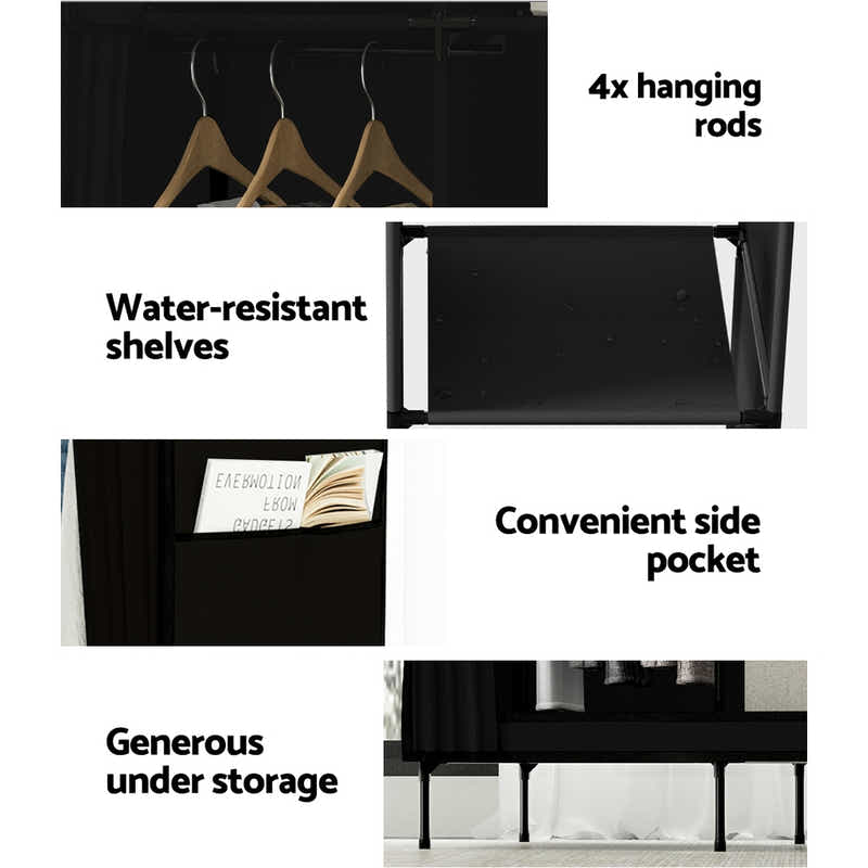 DS NA Artiss Clothes Wardrobe Storage Large Portable Organiser with Shelf Black