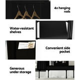 DS NA Artiss Clothes Wardrobe Storage Large Portable Organiser with Shelf Black
