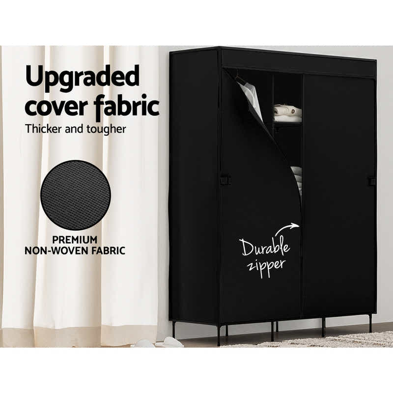 DS NA Artiss Clothes Wardrobe Storage Large Portable Organiser with Shelf Black