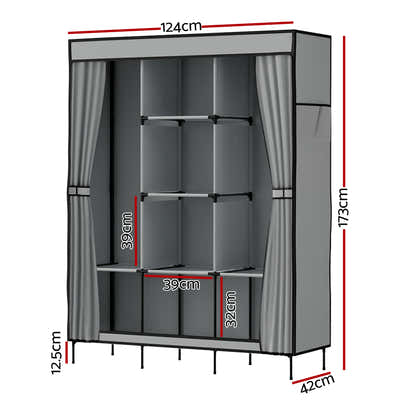Artiss Clothes Wardrobe Storage Large Portable Organiser with Shelf Grey