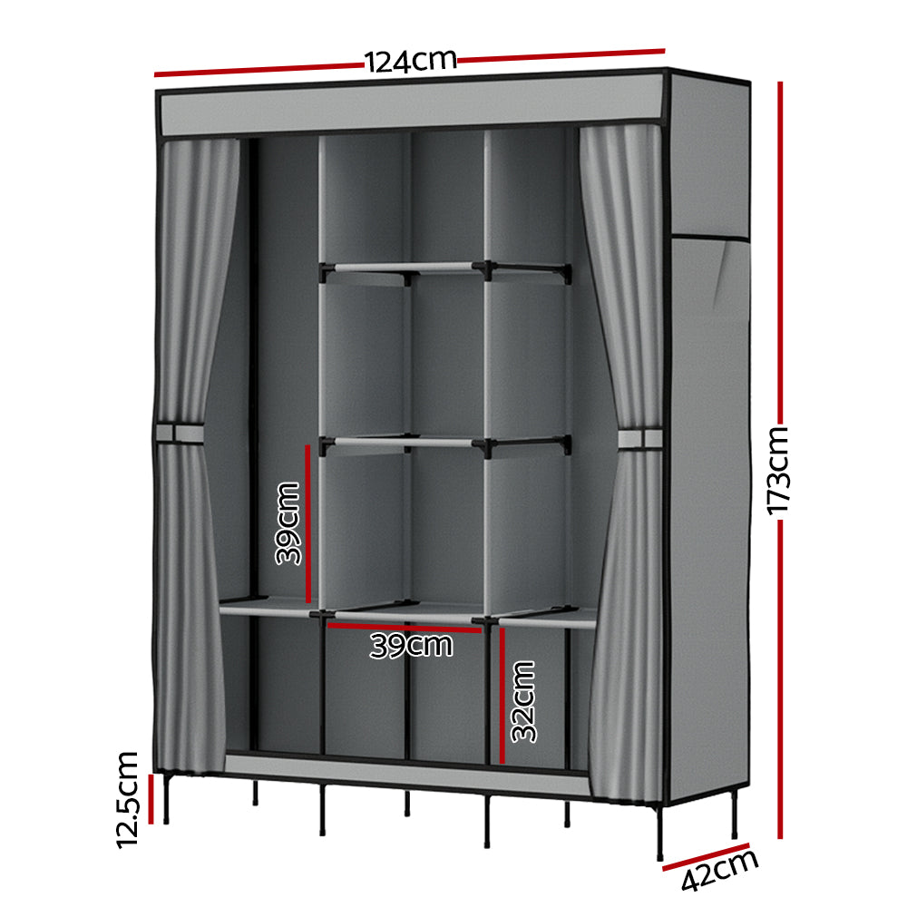 DS NA Artiss Clothes Wardrobe Storage Large Portable Organiser with Shelf Grey