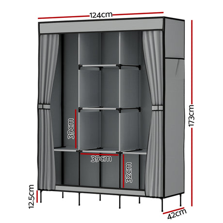 DS NA Artiss Clothes Wardrobe Storage Large Portable Organiser with Shelf Grey