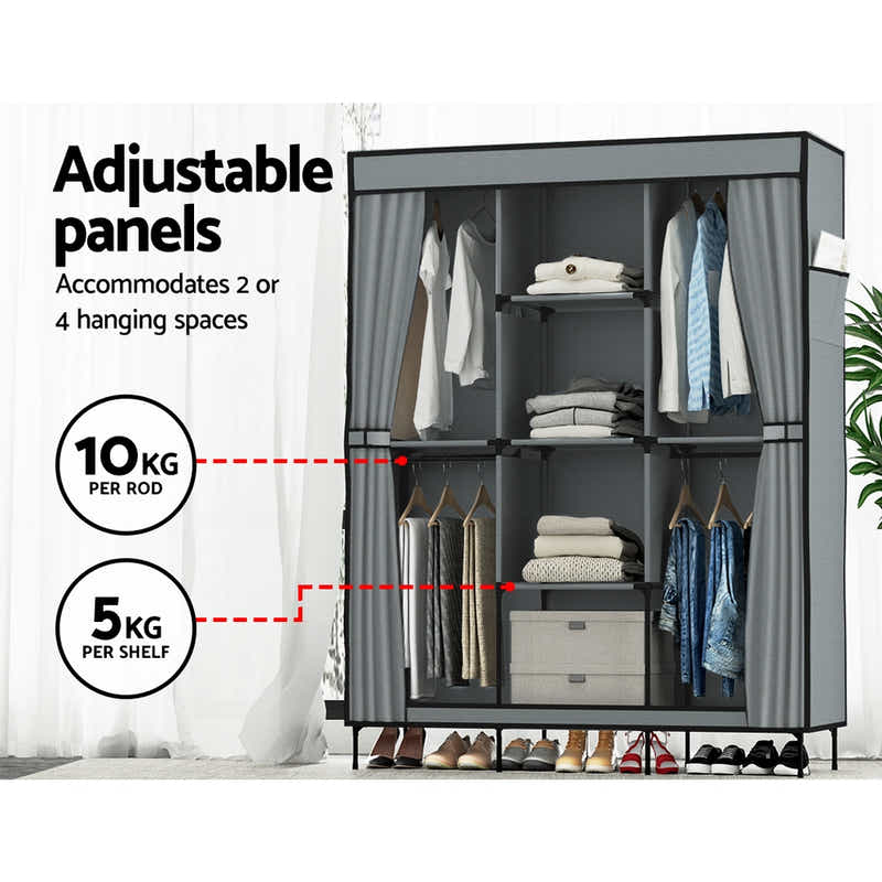 Artiss Clothes Wardrobe Storage Large Portable Organiser with Shelf Grey