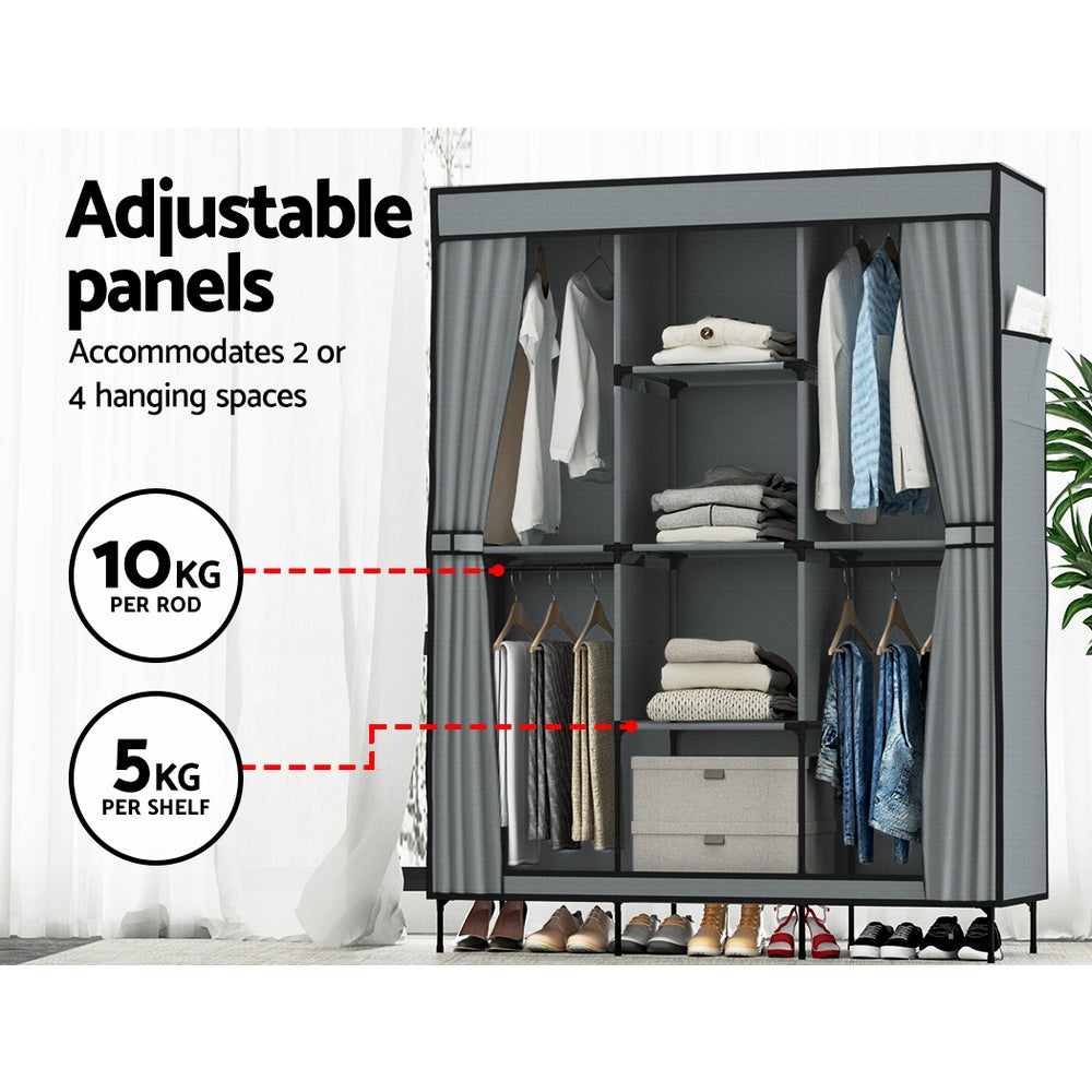 DS NA Artiss Clothes Wardrobe Storage Large Portable Organiser with Shelf Grey