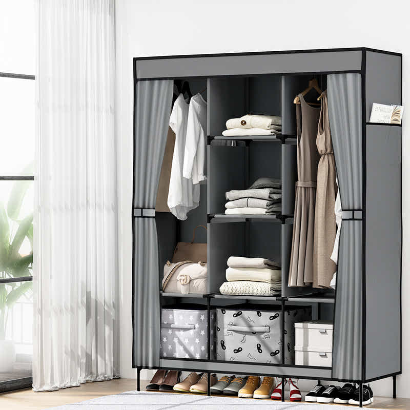 Artiss Clothes Wardrobe Storage Large Portable Organiser with Shelf Grey