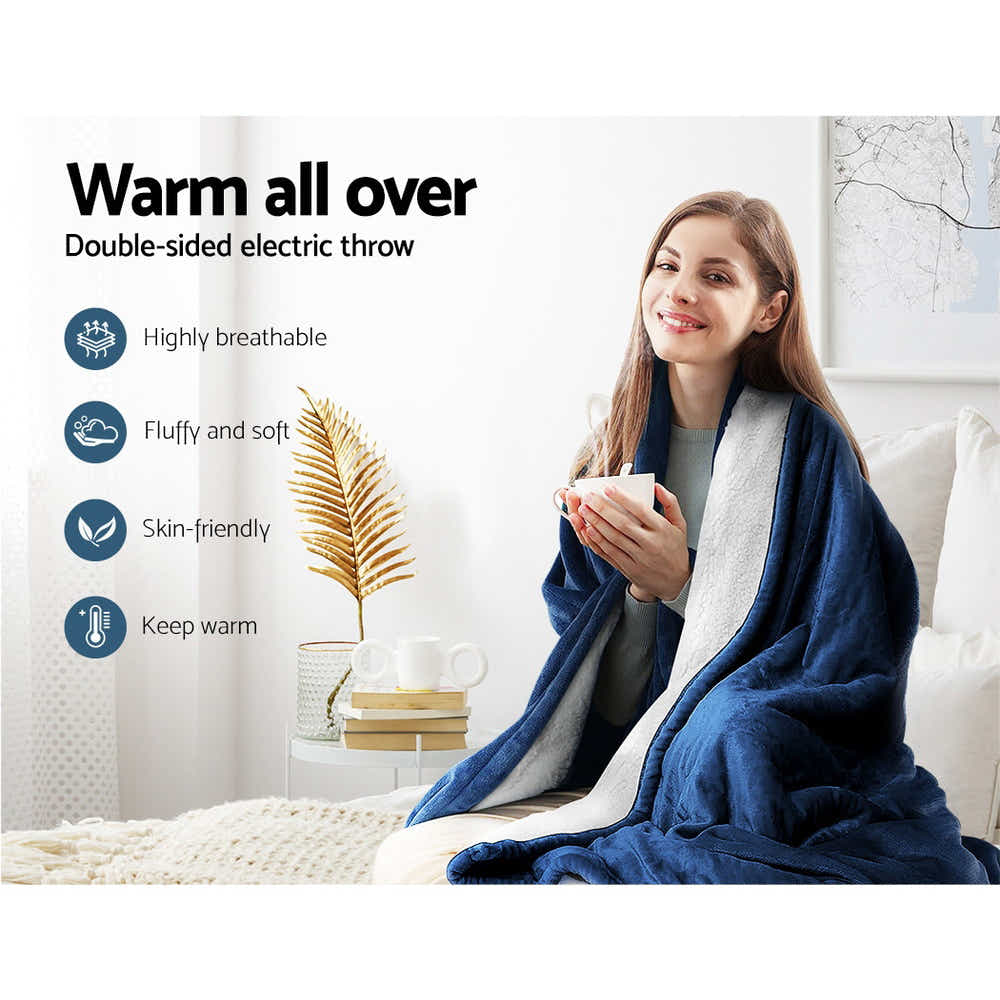 DS NA Electric Throw Rug Heated Blanket Washable Snuggle Flannel Winter Navy