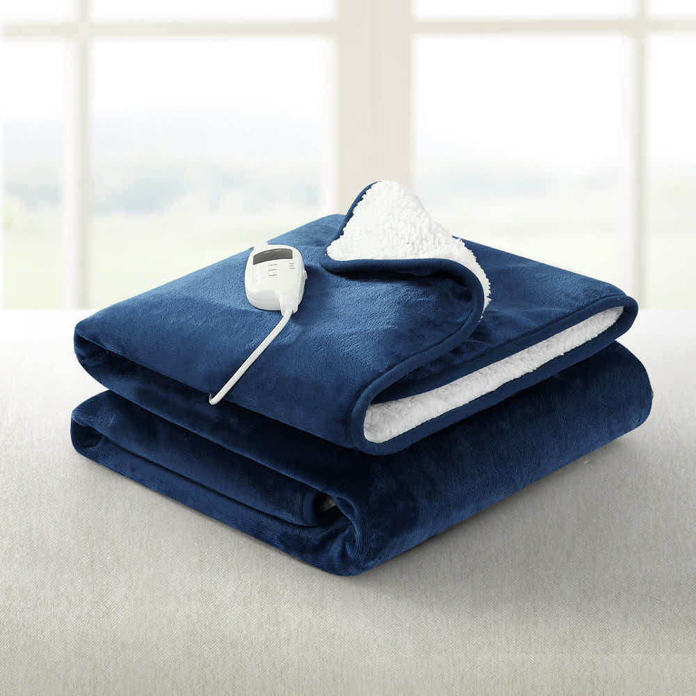 DS NA Electric Throw Rug Heated Blanket Washable Snuggle Flannel Winter Navy