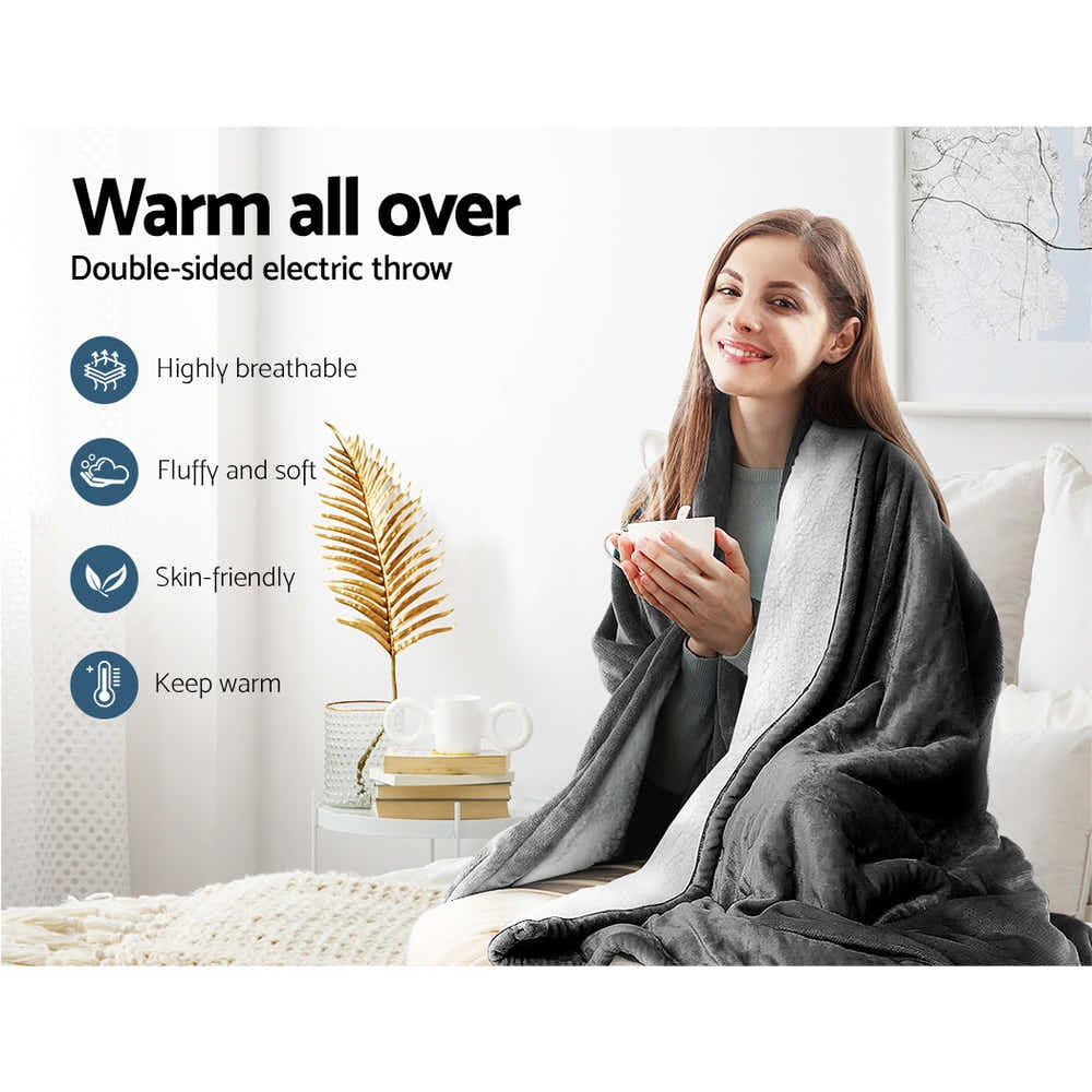 DS NA Electric Throw Rug Heated Blanket Washable Snuggle Flannel Winter Grey