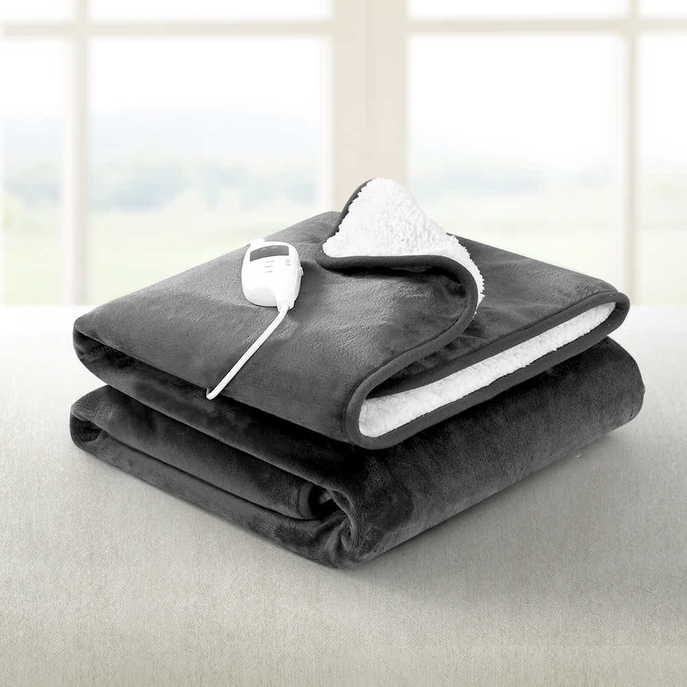 DS NA Electric Throw Rug Heated Blanket Washable Snuggle Flannel Winter Grey