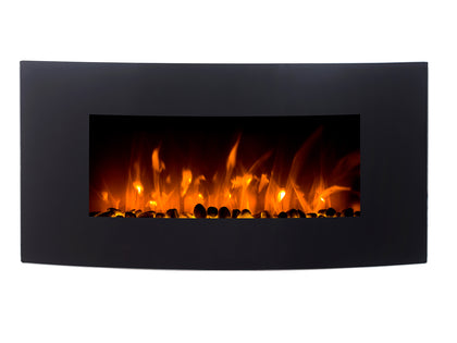 Electric Fireplace Wall Mounted Black Curved Glass Panel 36