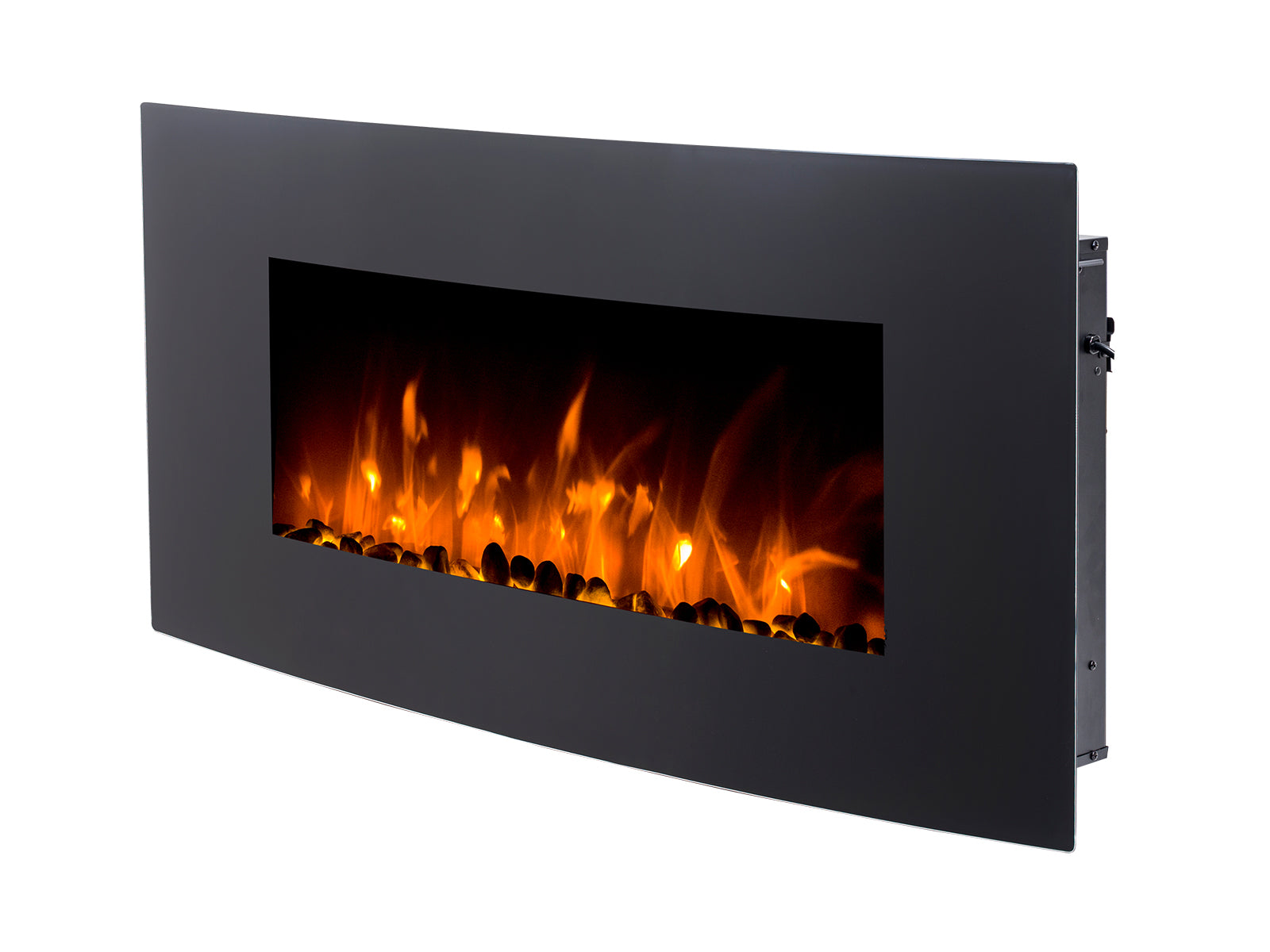 Electric Fireplace Wall Mounted Black Curved Glass Panel 36"