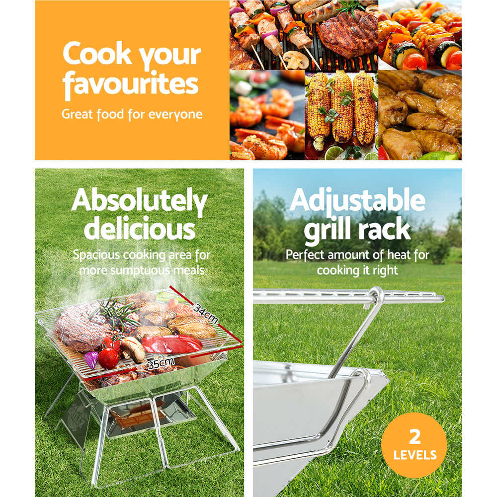 DS NA Camping Fire Pit BBQ 2-in-1 Grill Smoker Outdoor Portable Stainless Steel