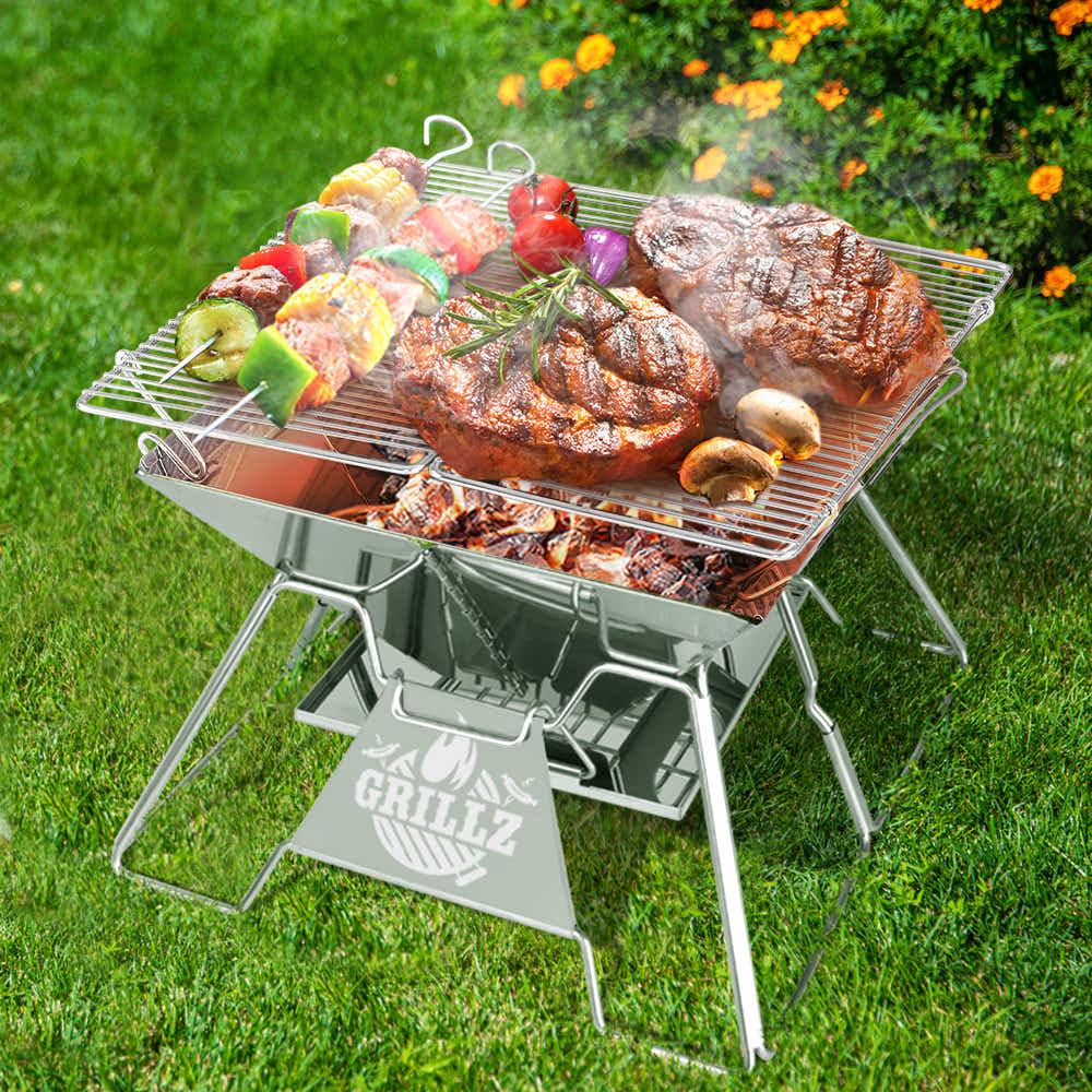 DS NA Camping Fire Pit BBQ 2-in-1 Grill Smoker Outdoor Portable Stainless Steel