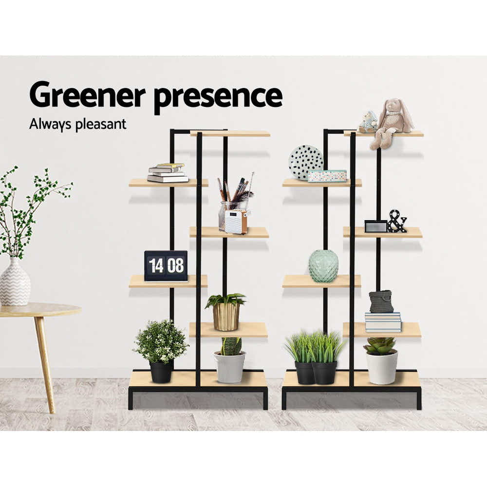 DS NA 6-tier Indoor Outdoor Metal Wood Plant Stand Garden Shelf Garden Display