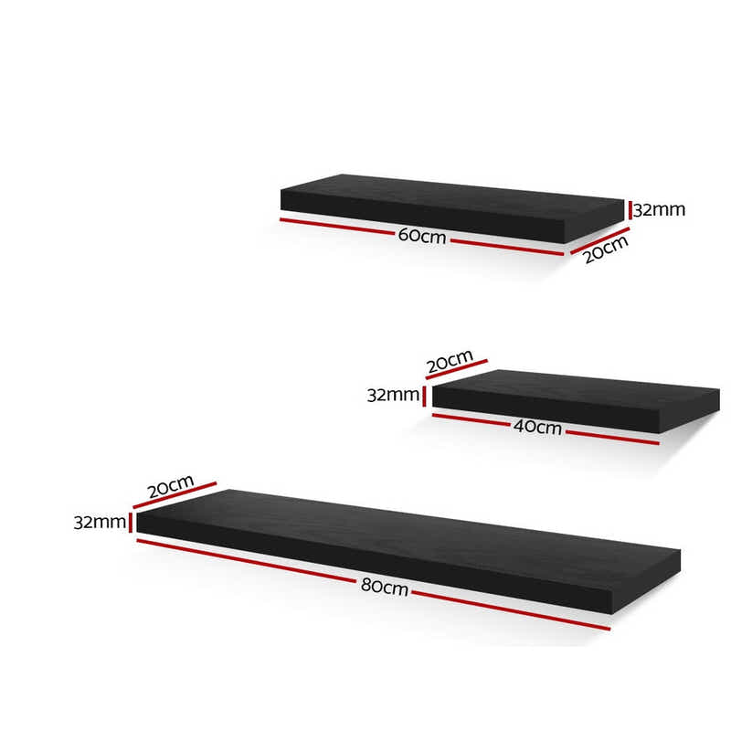 DS NA Artiss 3 Piece Floating Wall Shelves - Black