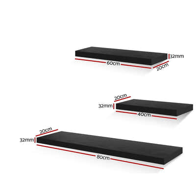 DS NA Artiss 3 Piece Floating Wall Shelves - Black
