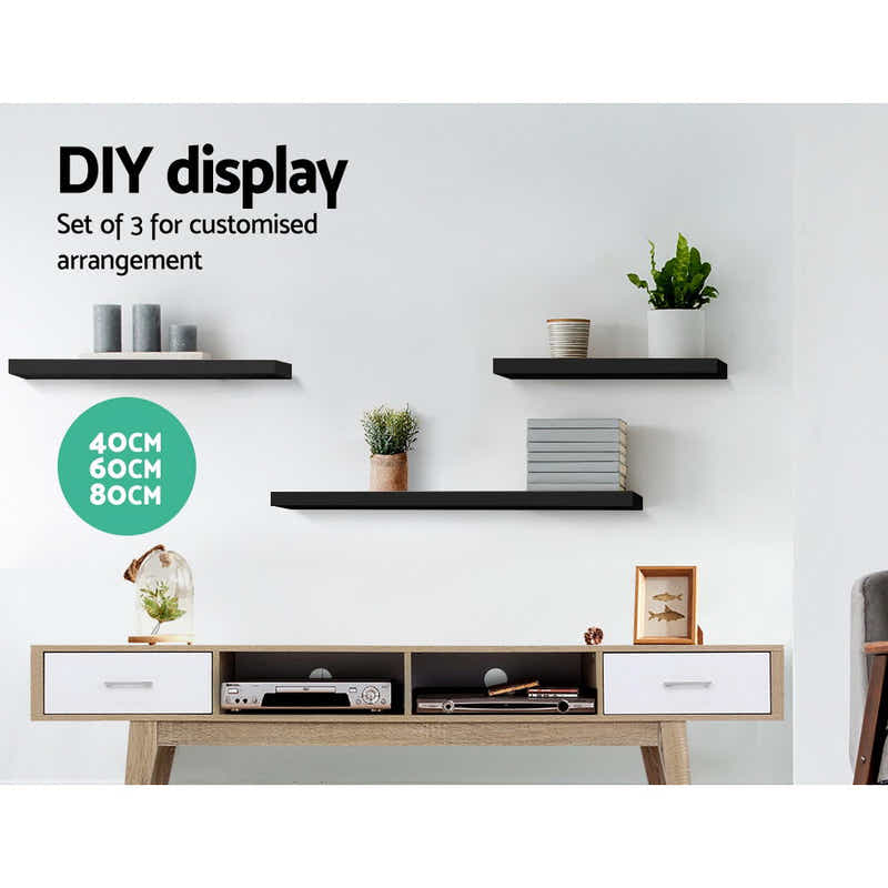 DS NA Artiss 3 Piece Floating Wall Shelves - Black