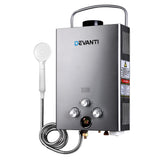 DS NA Devanti Portable Gas Water Heater 8LPM Outdoor Camping Shower Grey