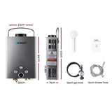 DS NA Devanti Portable Gas Water Heater 8LPM Outdoor Camping Shower Grey