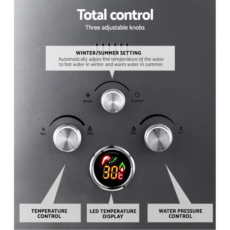 DS NA Devanti Portable Gas Water Heater 8LPM Outdoor Camping Shower Grey