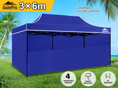 Gazebo with Silver-Coated Roof 3m x 6m - Blue