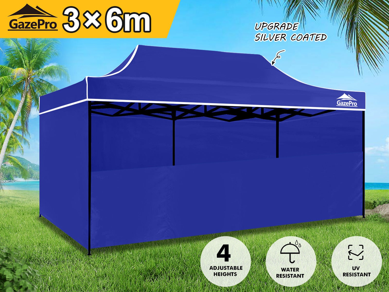 Gazebo Silver coated roof 3x6m Blue