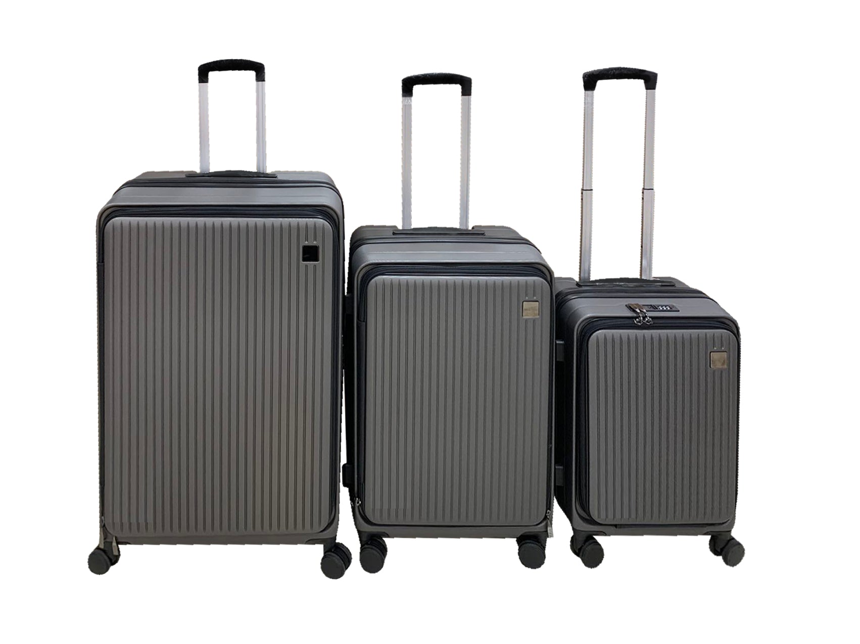3-piece Front Open Luggage Set - Grey