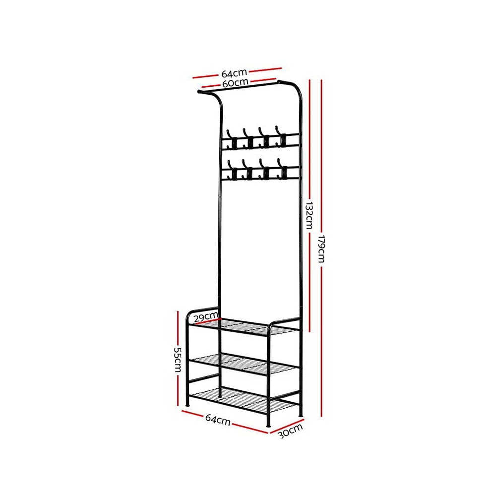 DS NA Clothes Rack Portable Hanger Airer Organiser Shoe Storage Metal Black