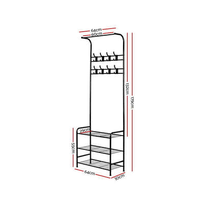DS NA Clothes Rack Portable Hanger Airer Organiser Shoe Storage Metal Black