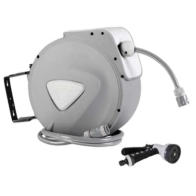 DS NA 10M Retractable Water Hose Reel Garden Storage AutoRewind Spray Gun