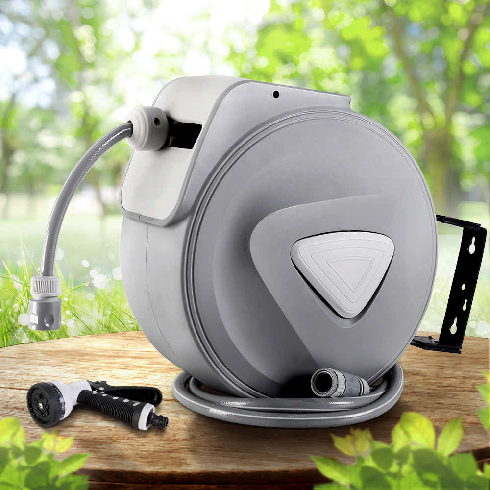 DS NA 20M Retractable Water Hose Reel Garden Storage AutoRewind Spray Gun