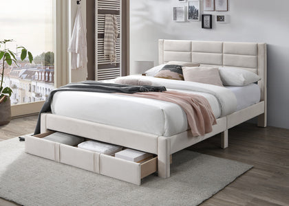 Hernan Fabric Bed With Drawer Double Beige