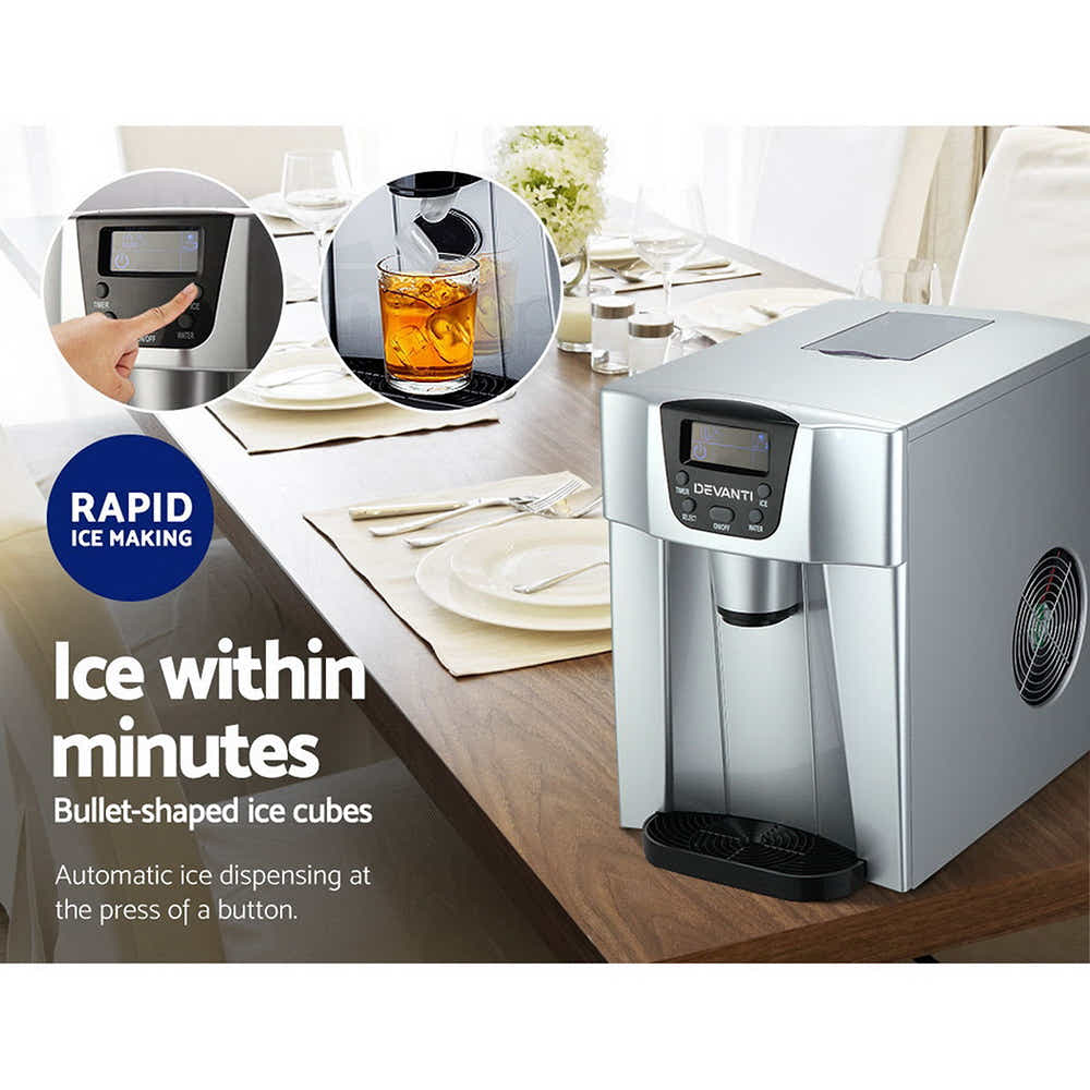 DS NA Devanti 2L Portable Ice Cuber Maker & Water Dispenser - Silver