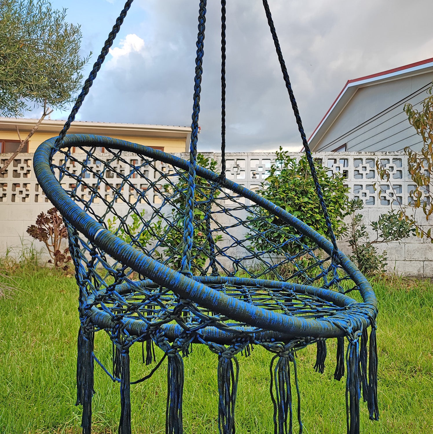 DS BS Handmade Macrame Swing Hammock Chair-Blue