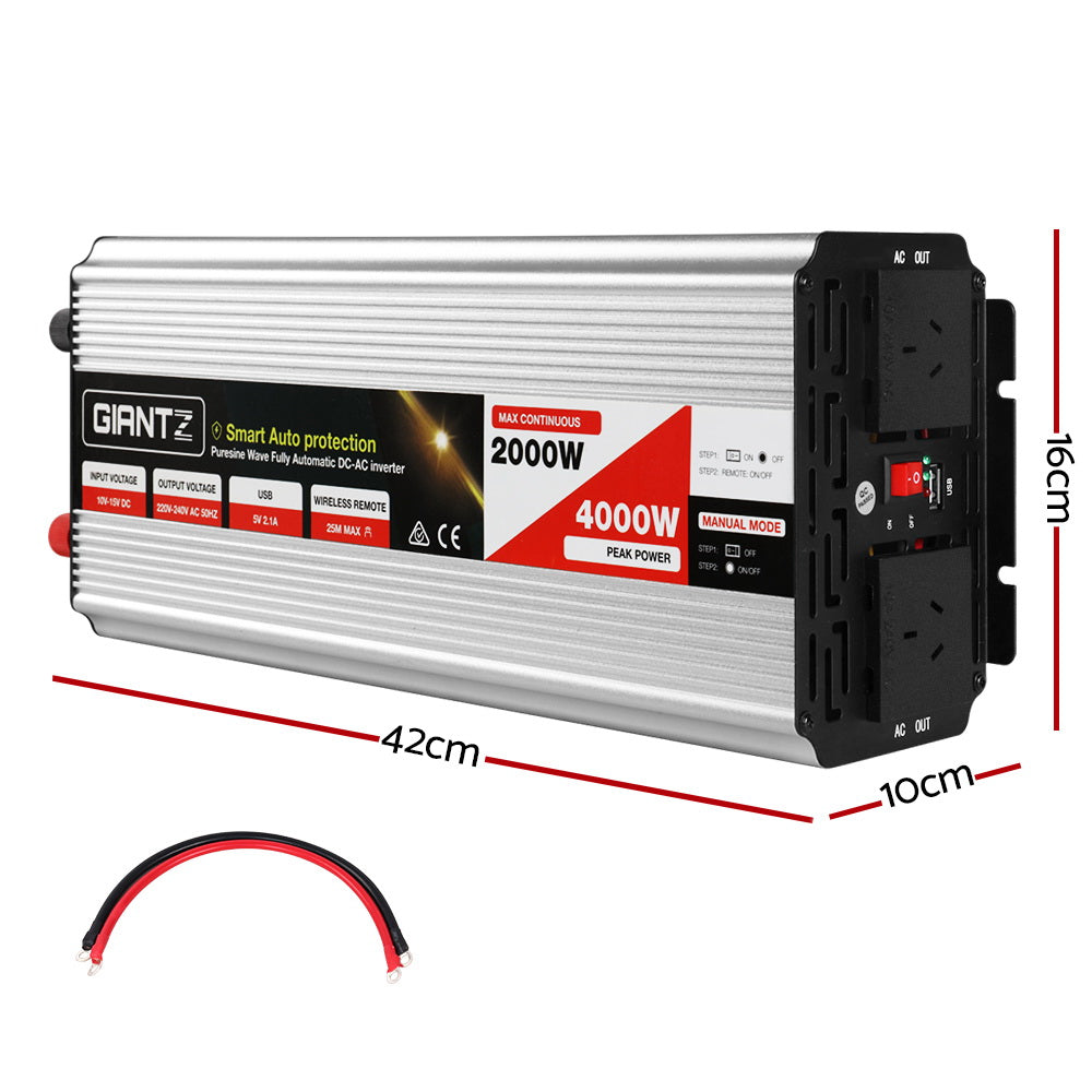 DS NA Power Inverter 2000W or 4000W Pure Sine Wave 12V-240V Camping Boat Caravan