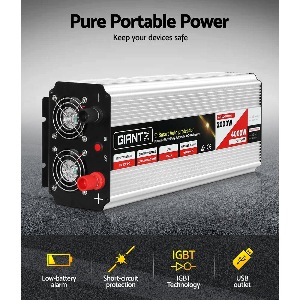 DS NA Power Inverter 2000W or 4000W Pure Sine Wave 12V-240V Camping Boat Caravan