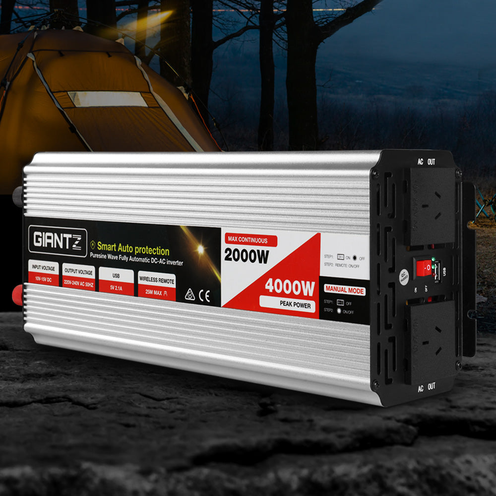 DS NA Power Inverter 2000W or 4000W Pure Sine Wave 12V-240V Camping Boat Caravan