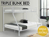T Triple Bunk Bed White  36cm top guardrail