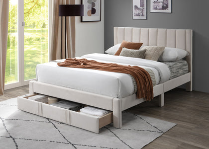 Manolo Fabric Bed With Drawer Double Beige