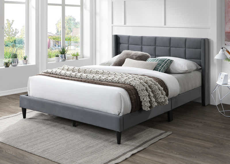 Neron Velvet Bed Frame Charcoal - Queen