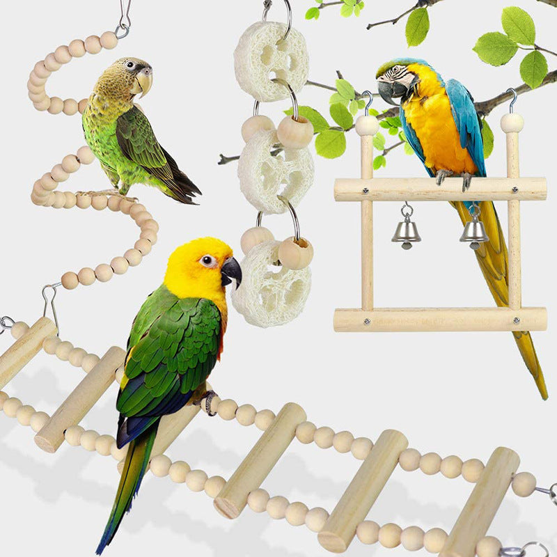 DS BS 8 Pieces Parrots Chewing Natural Wood Toy Set