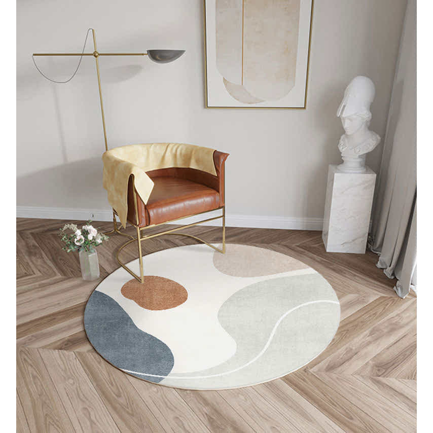 DS BS Modern Abstract Non-Shedding Area Round Rug Indigo-160cm