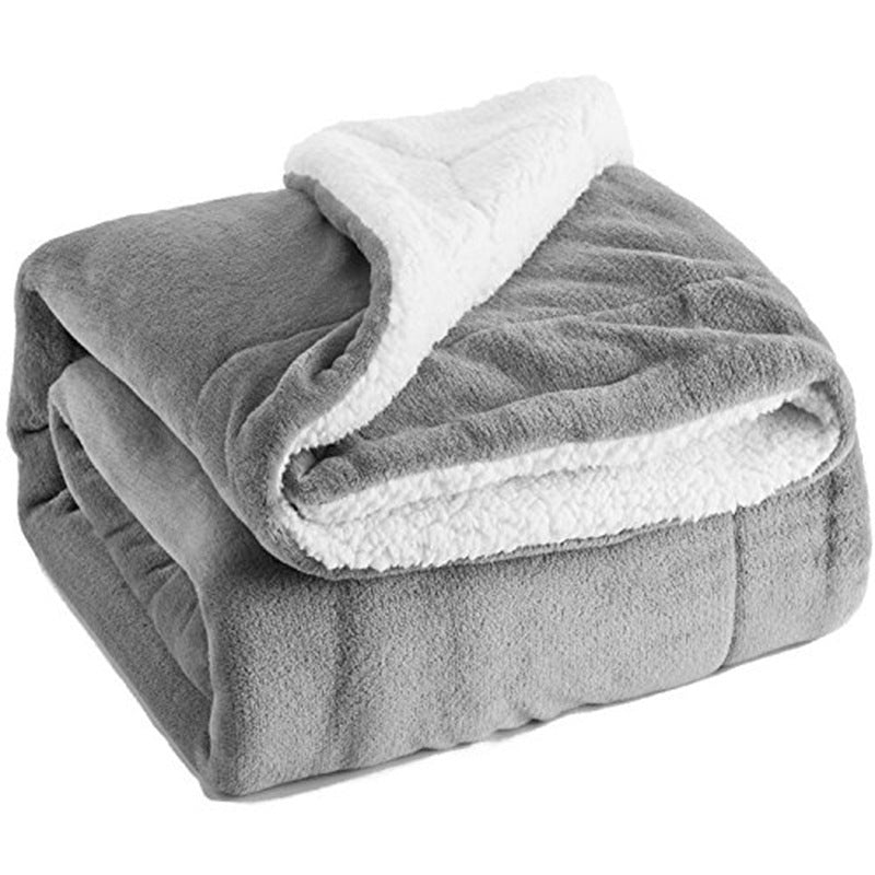 DS BS Thick Fuzzy Soft Sherpa Fleece Bed Sofa Blankets-Gray