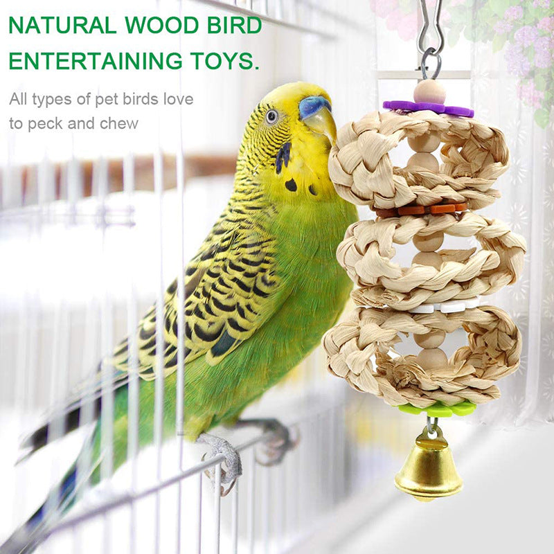 DS BS 8 Pieces Parrots Chewing Natural Wood Toy Set