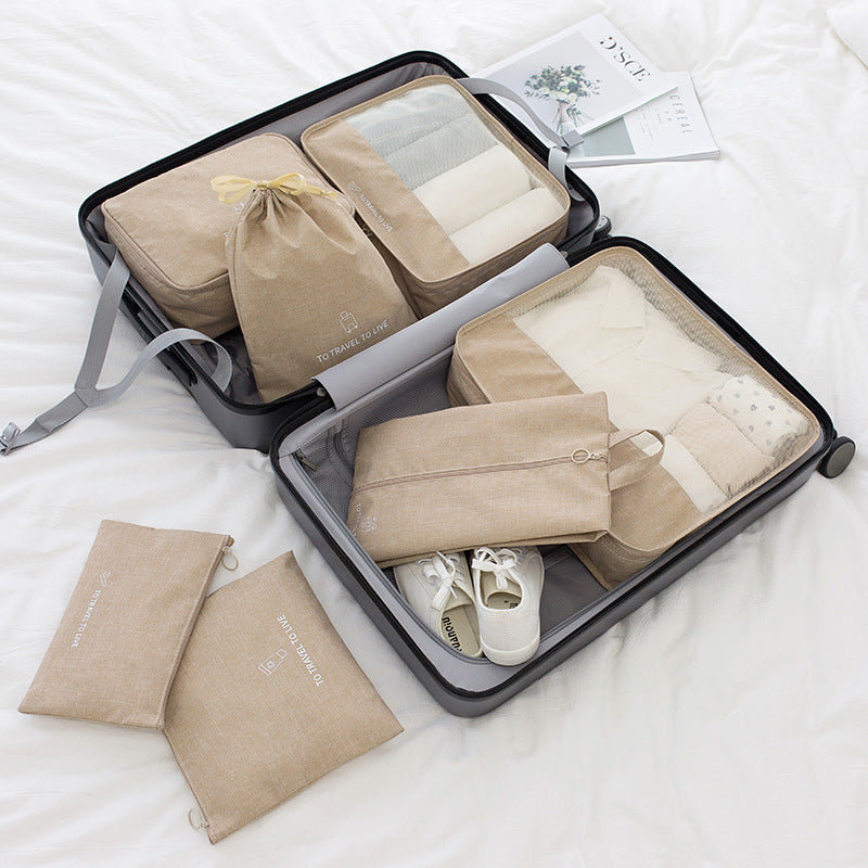 DS BS Travel Storage Luggage Organizer Pouch Set of 7-Beige