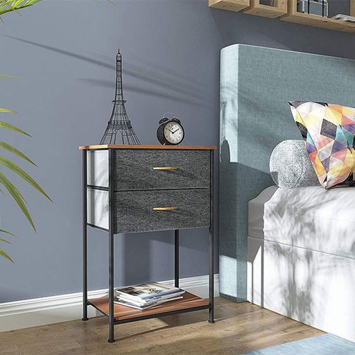 DS BS 2 Drawers Steel Frame Fabric Bedside Table