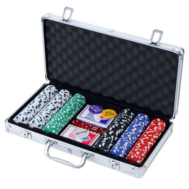 DS NA Poker Chip Set 300PC Chips TEXAS HOLD'EM Casino Gambling Dice Cards