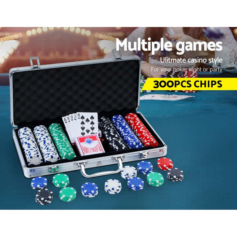 DS NA Poker Chip Set 300PC Chips TEXAS HOLD'EM Casino Gambling Dice Cards
